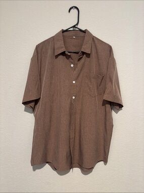 Men's Short-Sleeve Casual Button-Up Shirt - Brown